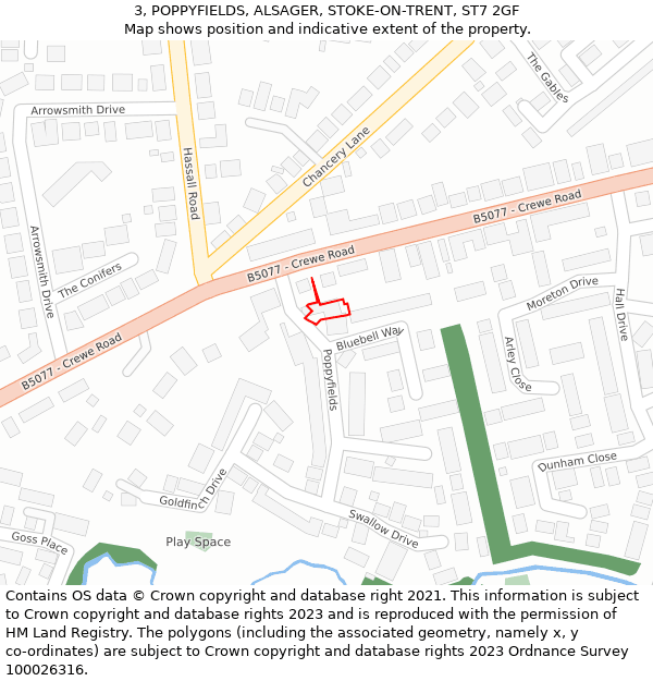 3, POPPYFIELDS, ALSAGER, STOKE-ON-TRENT, ST7 2GF: Location map and indicative extent of plot