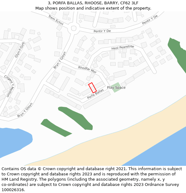 3, PORFA BALLAS, RHOOSE, BARRY, CF62 3LF: Location map and indicative extent of plot