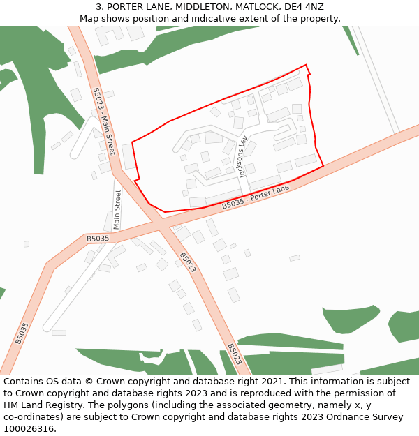 3, PORTER LANE, MIDDLETON, MATLOCK, DE4 4NZ: Location map and indicative extent of plot