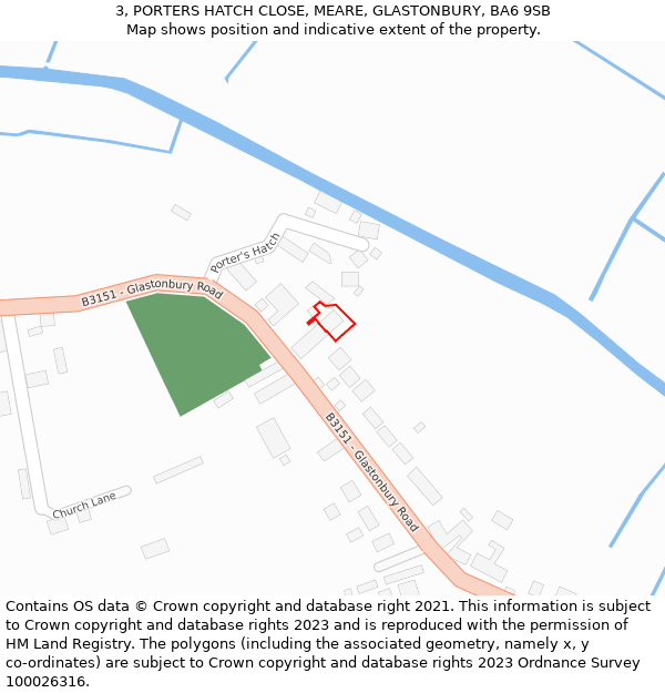 3, PORTERS HATCH CLOSE, MEARE, GLASTONBURY, BA6 9SB: Location map and indicative extent of plot