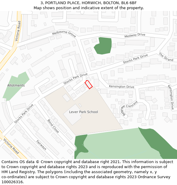 3, PORTLAND PLACE, HORWICH, BOLTON, BL6 6BF: Location map and indicative extent of plot