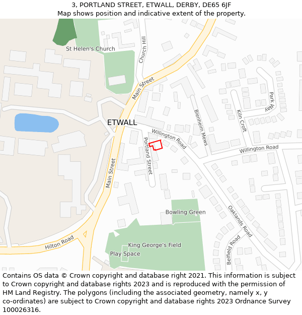 3, PORTLAND STREET, ETWALL, DERBY, DE65 6JF: Location map and indicative extent of plot