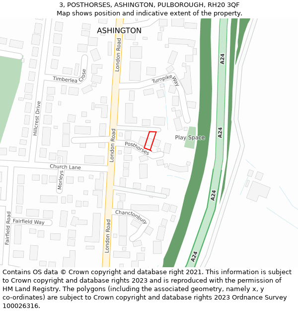 3, POSTHORSES, ASHINGTON, PULBOROUGH, RH20 3QF: Location map and indicative extent of plot