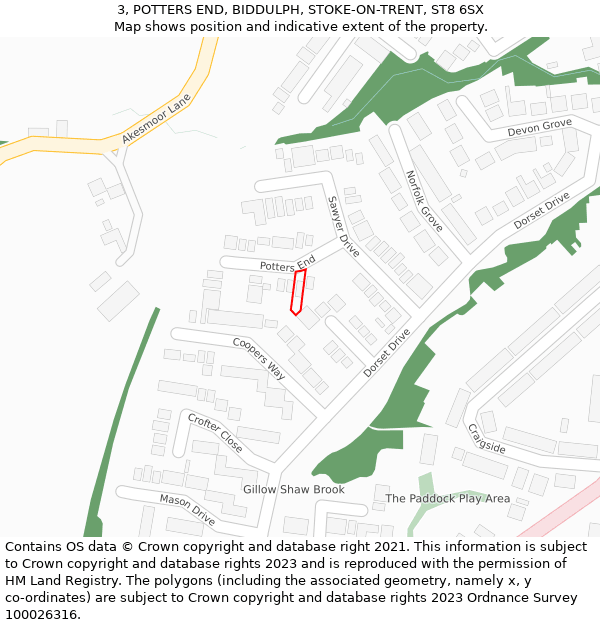 3, POTTERS END, BIDDULPH, STOKE-ON-TRENT, ST8 6SX: Location map and indicative extent of plot