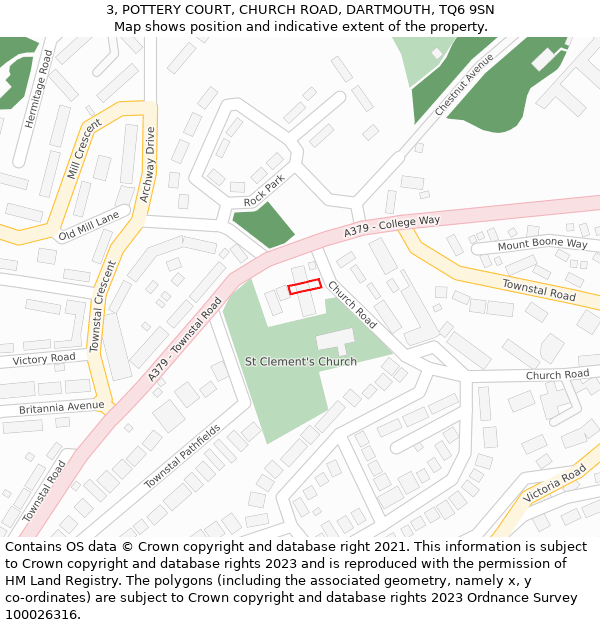 3, POTTERY COURT, CHURCH ROAD, DARTMOUTH, TQ6 9SN: Location map and indicative extent of plot