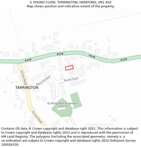 3, POUND CLOSE, TARRINGTON, HEREFORD, HR1 4AZ: Location map and indicative extent of plot