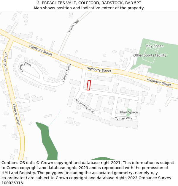 3, PREACHERS VALE, COLEFORD, RADSTOCK, BA3 5PT: Location map and indicative extent of plot