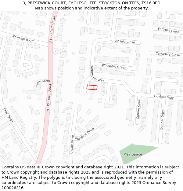 3, PRESTWICK COURT, EAGLESCLIFFE, STOCKTON-ON-TEES, TS16 9ED: Location map and indicative extent of plot