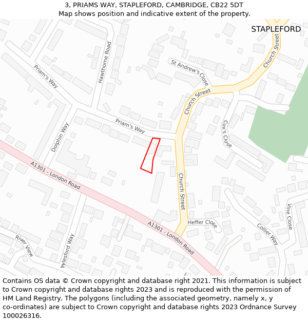 3, PRIAMS WAY, STAPLEFORD, CAMBRIDGE, CB22 5DT: Location map and indicative extent of plot