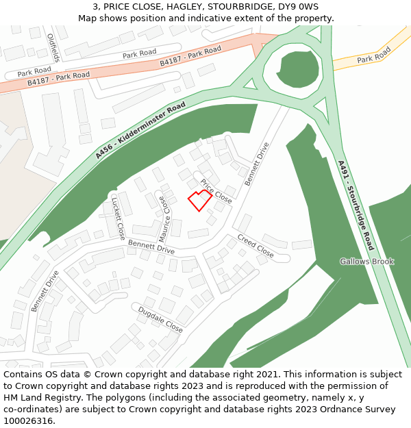 3, PRICE CLOSE, HAGLEY, STOURBRIDGE, DY9 0WS: Location map and indicative extent of plot