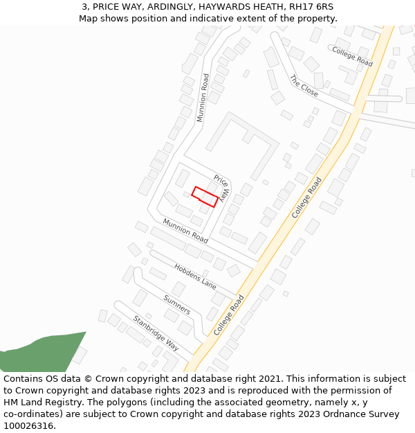 3, PRICE WAY, ARDINGLY, HAYWARDS HEATH, RH17 6RS: Location map and indicative extent of plot