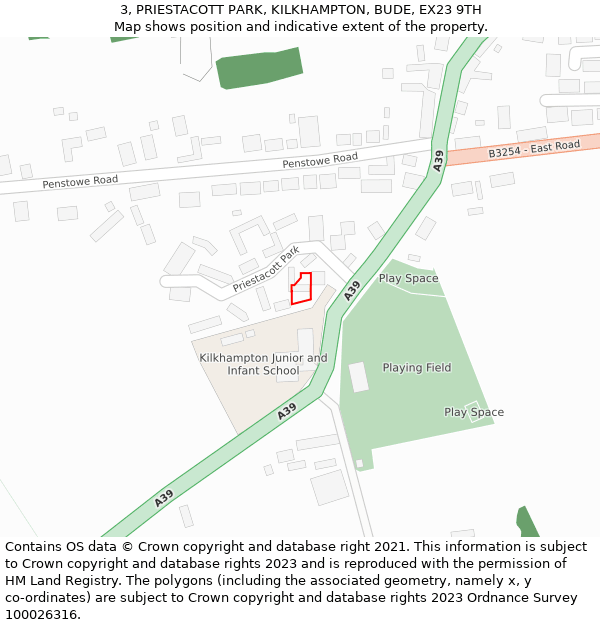 3, PRIESTACOTT PARK, KILKHAMPTON, BUDE, EX23 9TH: Location map and indicative extent of plot