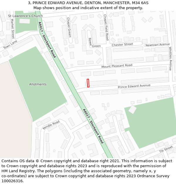 3, PRINCE EDWARD AVENUE, DENTON, MANCHESTER, M34 6AS: Location map and indicative extent of plot