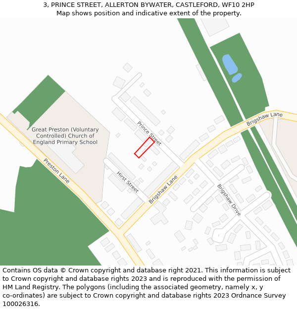 3, PRINCE STREET, ALLERTON BYWATER, CASTLEFORD, WF10 2HP: Location map and indicative extent of plot