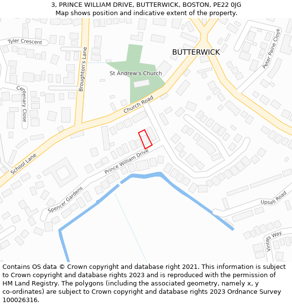 3, PRINCE WILLIAM DRIVE, BUTTERWICK, BOSTON, PE22 0JG: Location map and indicative extent of plot