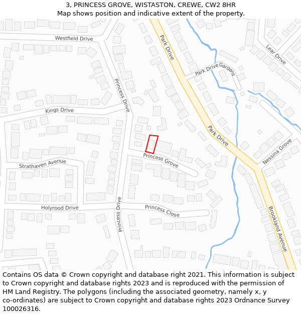 3, PRINCESS GROVE, WISTASTON, CREWE, CW2 8HR: Location map and indicative extent of plot