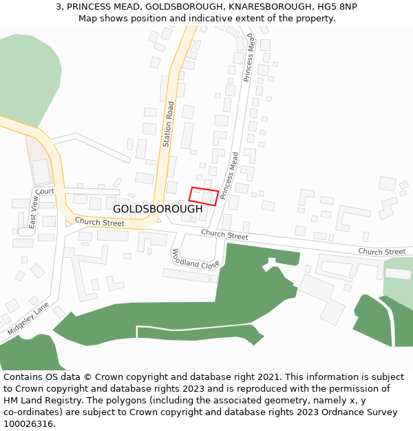 3, PRINCESS MEAD, GOLDSBOROUGH, KNARESBOROUGH, HG5 8NP: Location map and indicative extent of plot