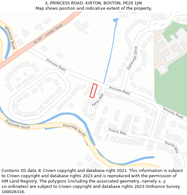 3, PRINCESS ROAD, KIRTON, BOSTON, PE20 1JW: Location map and indicative extent of plot