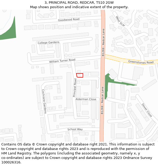 3, PRINCIPAL ROAD, REDCAR, TS10 2GW: Location map and indicative extent of plot