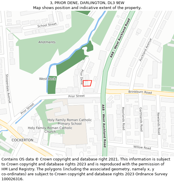 3, PRIOR DENE, DARLINGTON, DL3 9EW: Location map and indicative extent of plot