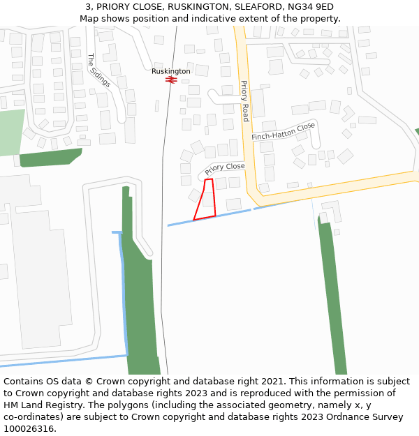 3, PRIORY CLOSE, RUSKINGTON, SLEAFORD, NG34 9ED: Location map and indicative extent of plot