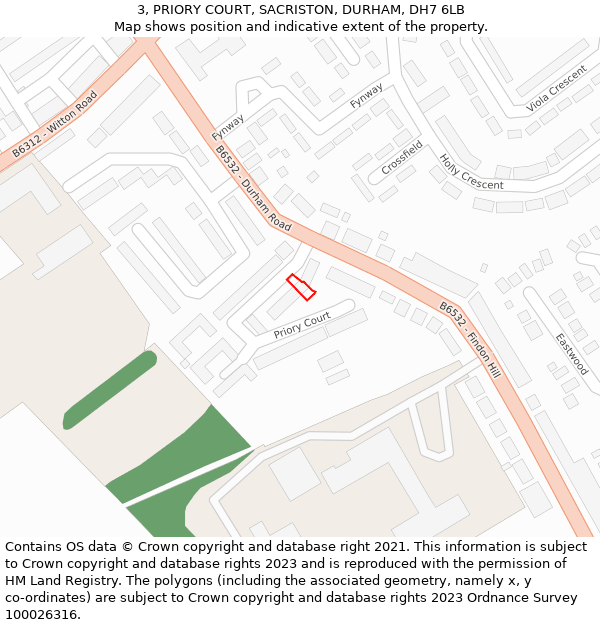 3, PRIORY COURT, SACRISTON, DURHAM, DH7 6LB: Location map and indicative extent of plot