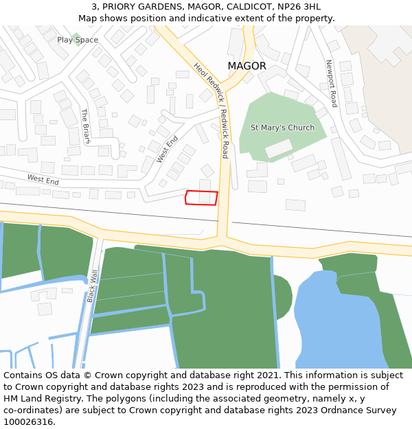 3, PRIORY GARDENS, MAGOR, CALDICOT, NP26 3HL: Location map and indicative extent of plot