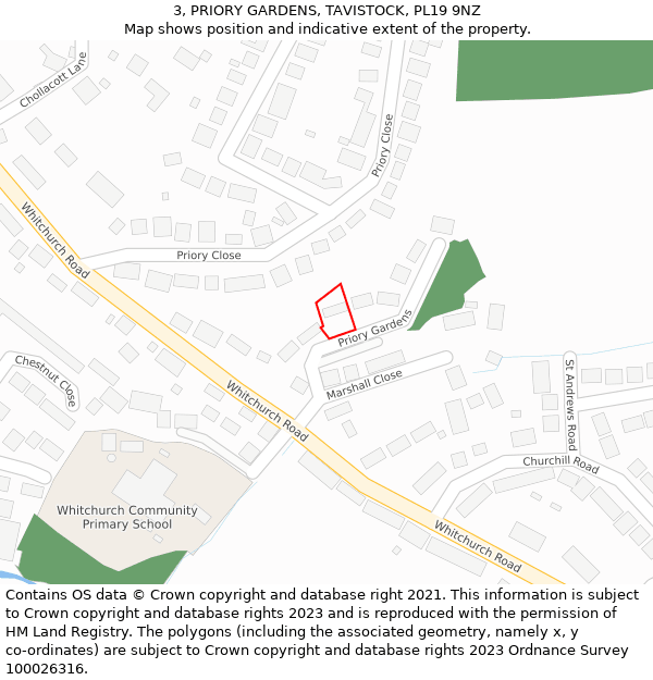 3, PRIORY GARDENS, TAVISTOCK, PL19 9NZ: Location map and indicative extent of plot