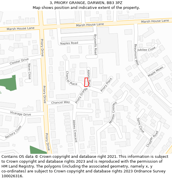 3, PRIORY GRANGE, DARWEN, BB3 3PZ: Location map and indicative extent of plot