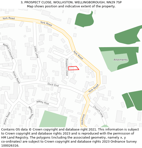 3, PROSPECT CLOSE, WOLLASTON, WELLINGBOROUGH, NN29 7SP: Location map and indicative extent of plot