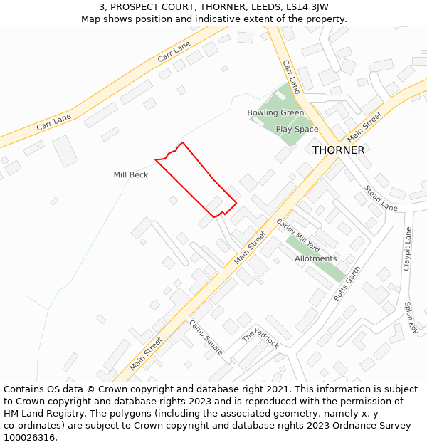 3, PROSPECT COURT, THORNER, LEEDS, LS14 3JW: Location map and indicative extent of plot