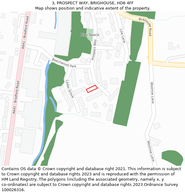 3, PROSPECT WAY, BRIGHOUSE, HD6 4FF: Location map and indicative extent of plot