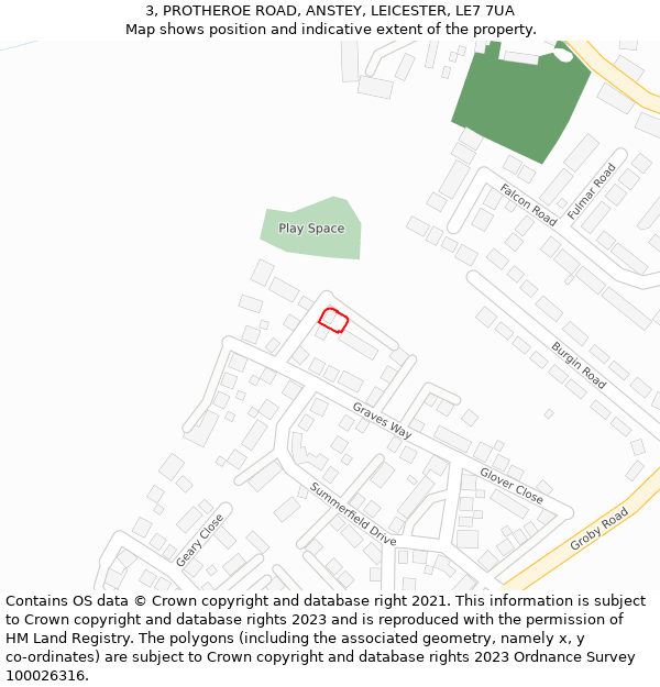 3, PROTHEROE ROAD, ANSTEY, LEICESTER, LE7 7UA: Location map and indicative extent of plot