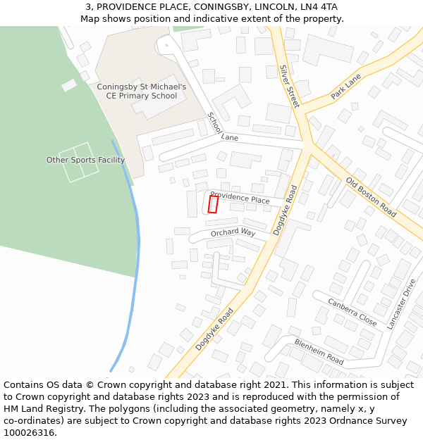 3, PROVIDENCE PLACE, CONINGSBY, LINCOLN, LN4 4TA: Location map and indicative extent of plot