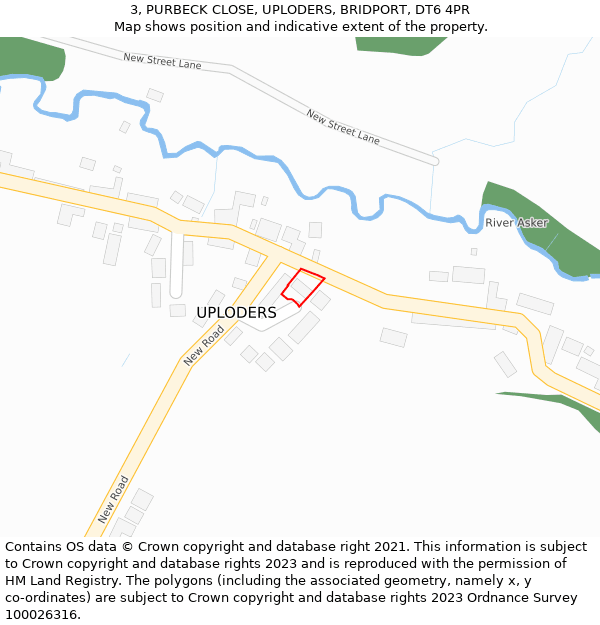 3, PURBECK CLOSE, UPLODERS, BRIDPORT, DT6 4PR: Location map and indicative extent of plot