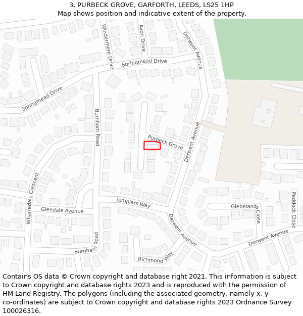 3, PURBECK GROVE, GARFORTH, LEEDS, LS25 1HP: Location map and indicative extent of plot