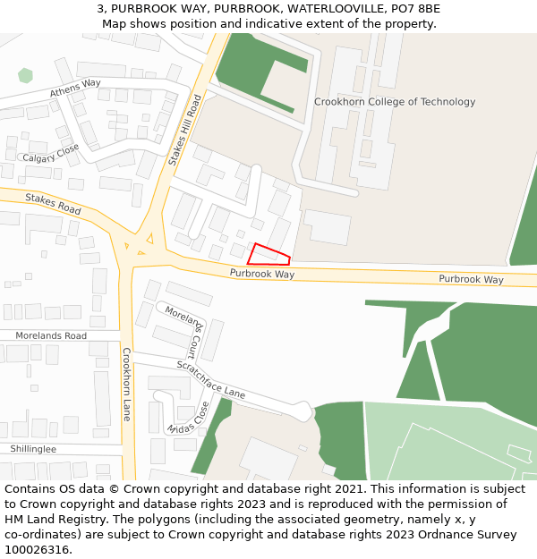 3, PURBROOK WAY, PURBROOK, WATERLOOVILLE, PO7 8BE: Location map and indicative extent of plot