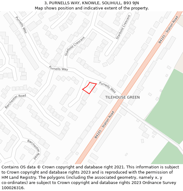 3, PURNELLS WAY, KNOWLE, SOLIHULL, B93 9JN: Location map and indicative extent of plot