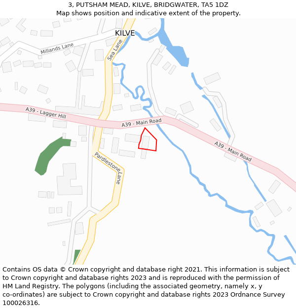 3, PUTSHAM MEAD, KILVE, BRIDGWATER, TA5 1DZ: Location map and indicative extent of plot