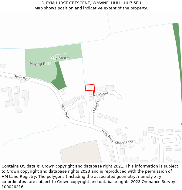 3, PYMHURST CRESCENT, WAWNE, HULL, HU7 5EU: Location map and indicative extent of plot