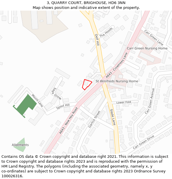 3, QUARRY COURT, BRIGHOUSE, HD6 3NN: Location map and indicative extent of plot