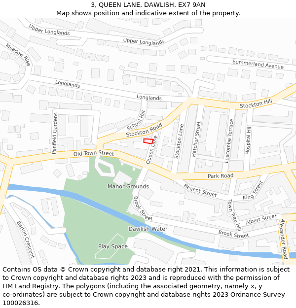 3, QUEEN LANE, DAWLISH, EX7 9AN: Location map and indicative extent of plot