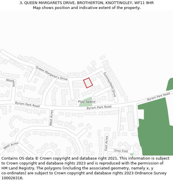 3, QUEEN MARGARETS DRIVE, BROTHERTON, KNOTTINGLEY, WF11 9HR: Location map and indicative extent of plot
