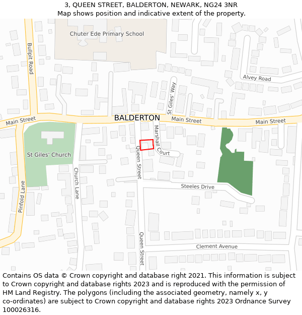 3, QUEEN STREET, BALDERTON, NEWARK, NG24 3NR: Location map and indicative extent of plot