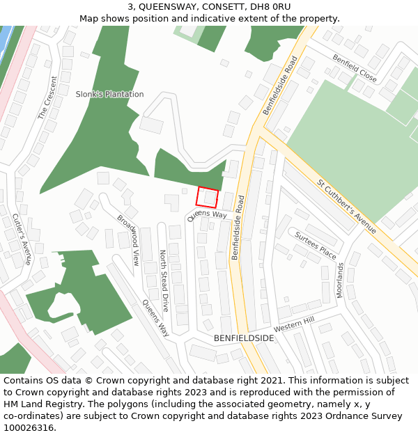 3, QUEENSWAY, CONSETT, DH8 0RU: Location map and indicative extent of plot
