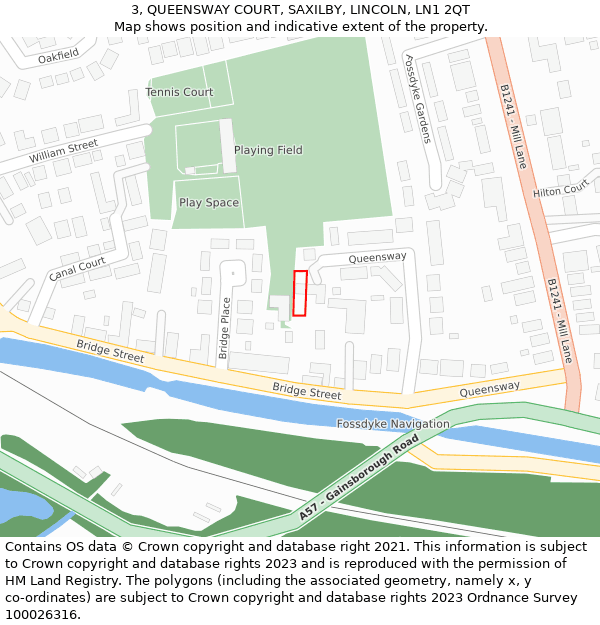 3, QUEENSWAY COURT, SAXILBY, LINCOLN, LN1 2QT: Location map and indicative extent of plot