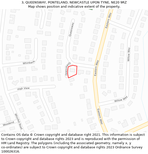 3, QUEENSWAY, PONTELAND, NEWCASTLE UPON TYNE, NE20 9RZ: Location map and indicative extent of plot