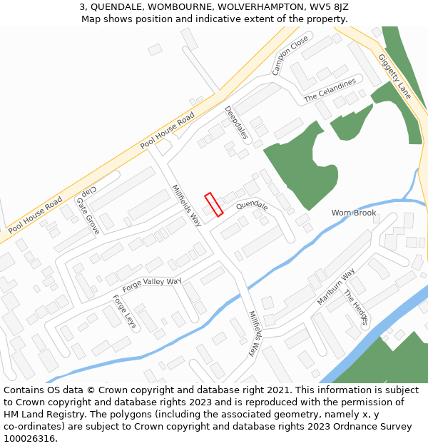 3, QUENDALE, WOMBOURNE, WOLVERHAMPTON, WV5 8JZ: Location map and indicative extent of plot