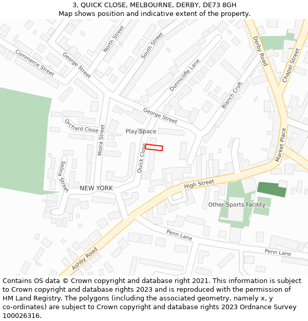 3, QUICK CLOSE, MELBOURNE, DERBY, DE73 8GH: Location map and indicative extent of plot