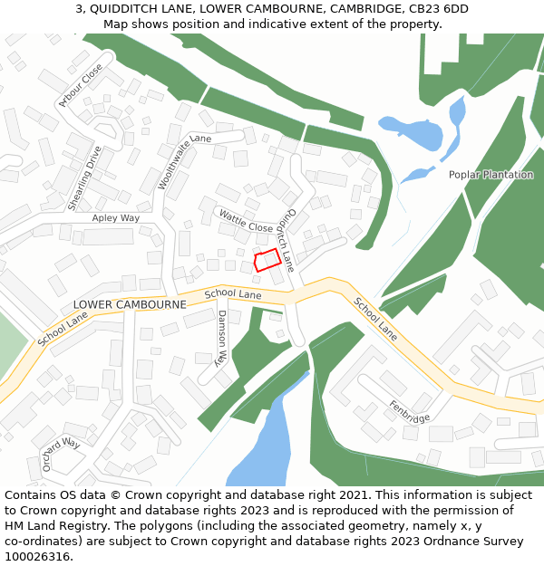 3, QUIDDITCH LANE, LOWER CAMBOURNE, CAMBRIDGE, CB23 6DD: Location map and indicative extent of plot